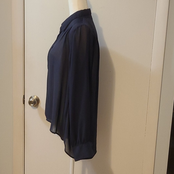 Mimi Chica Navy Blue Sheer Button-down Shirt - Picture 4 of 7